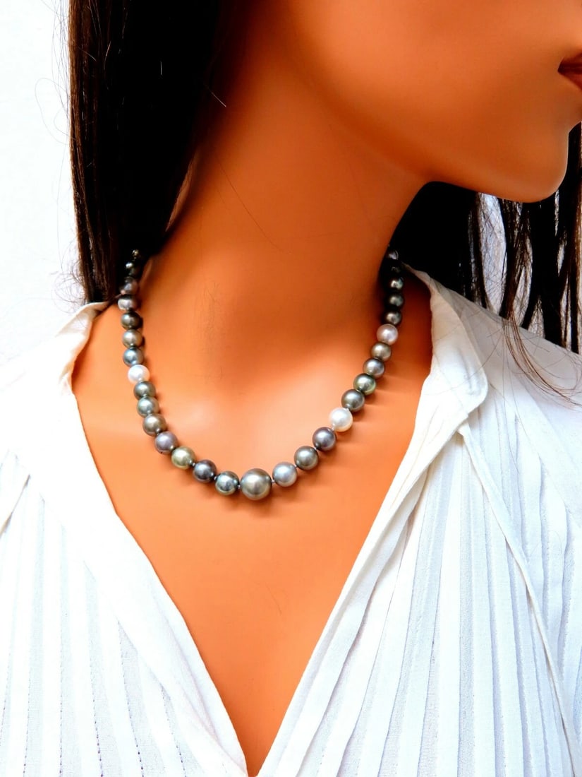 GIA certified Natural Multicolor Tahitian Saltwater Pearls necklace 12.7m 14k - 5