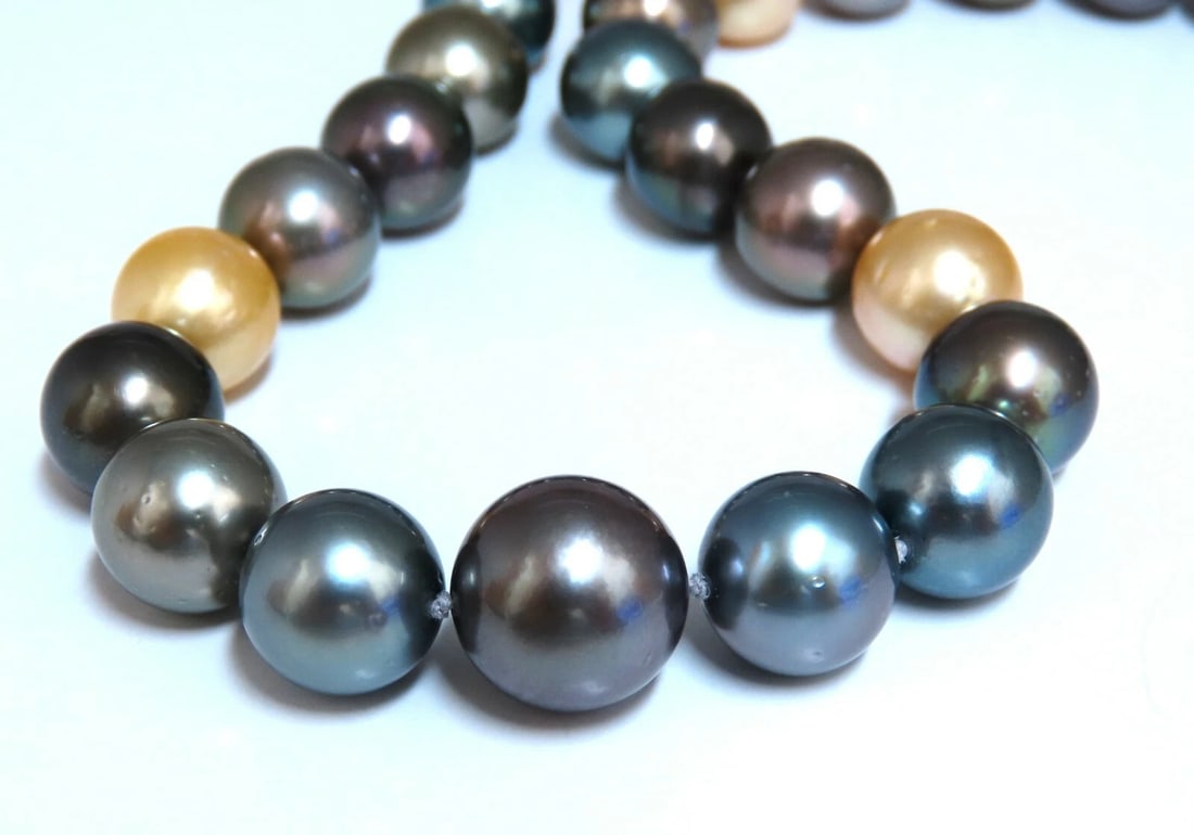 GIA certified Natural Multicolor Tahitian Saltwater Pearls necklace 13.5m 14k - 2