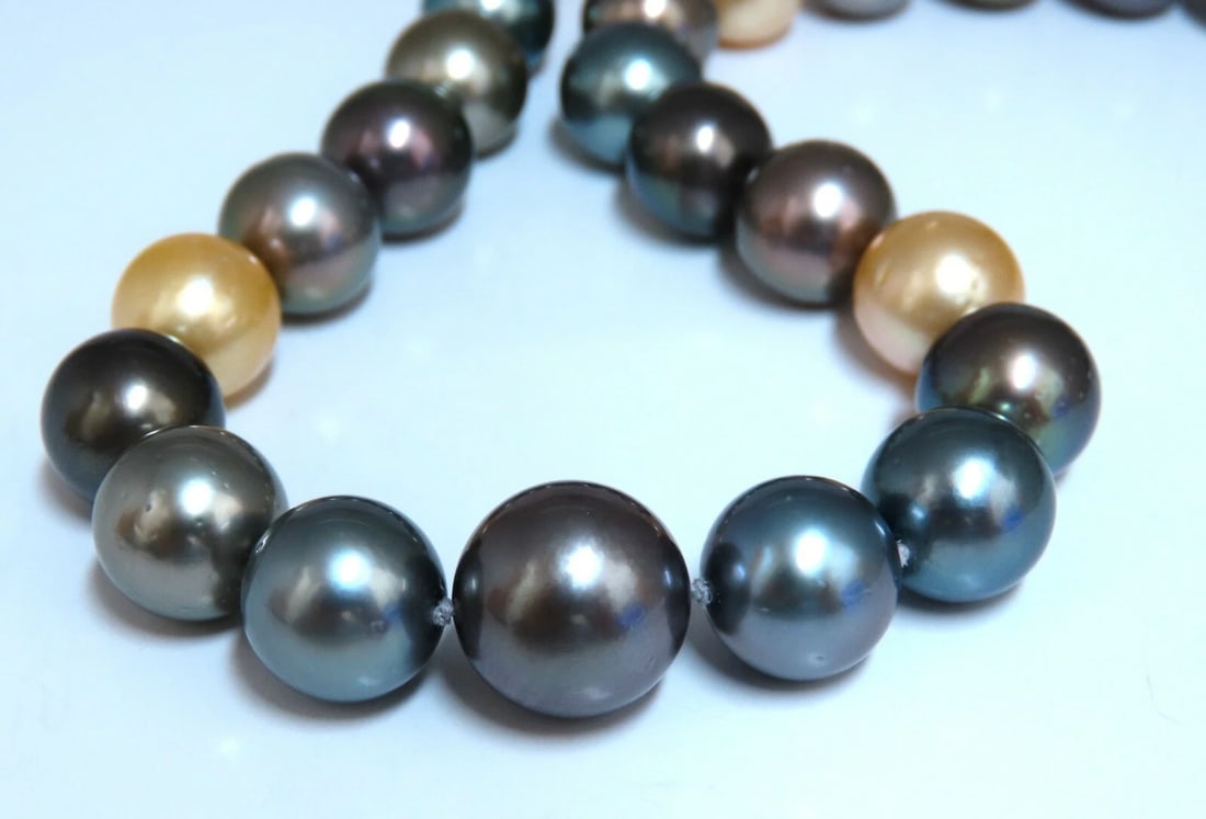GIA certified Natural Multicolor Tahitian Saltwater Pearls necklace 13.5m 14k - 3
