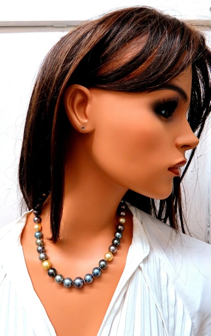 GIA certified Natural Multicolor Tahitian Saltwater Pearls necklace 13.5m 14k - 8