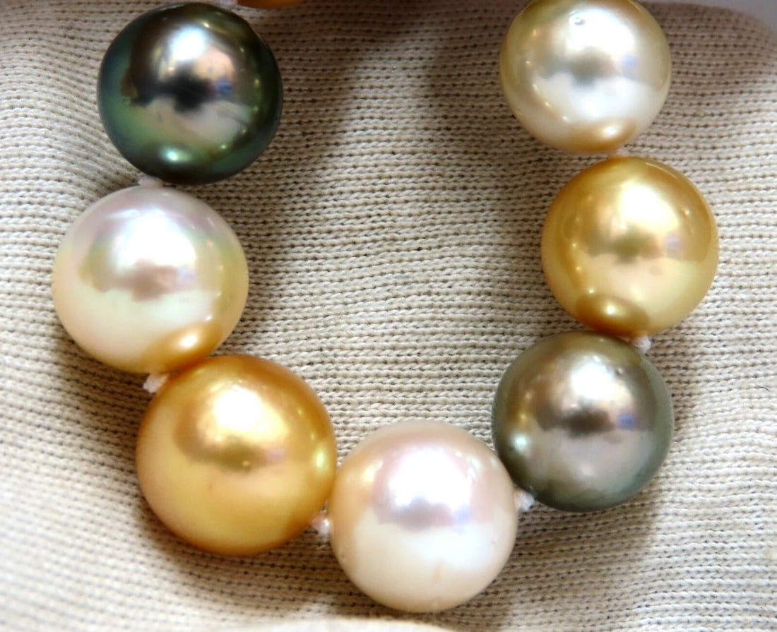 GIA certified Natural Multicolor Tahitian Saltwater Pearls necklace 14.4m 14k - 5