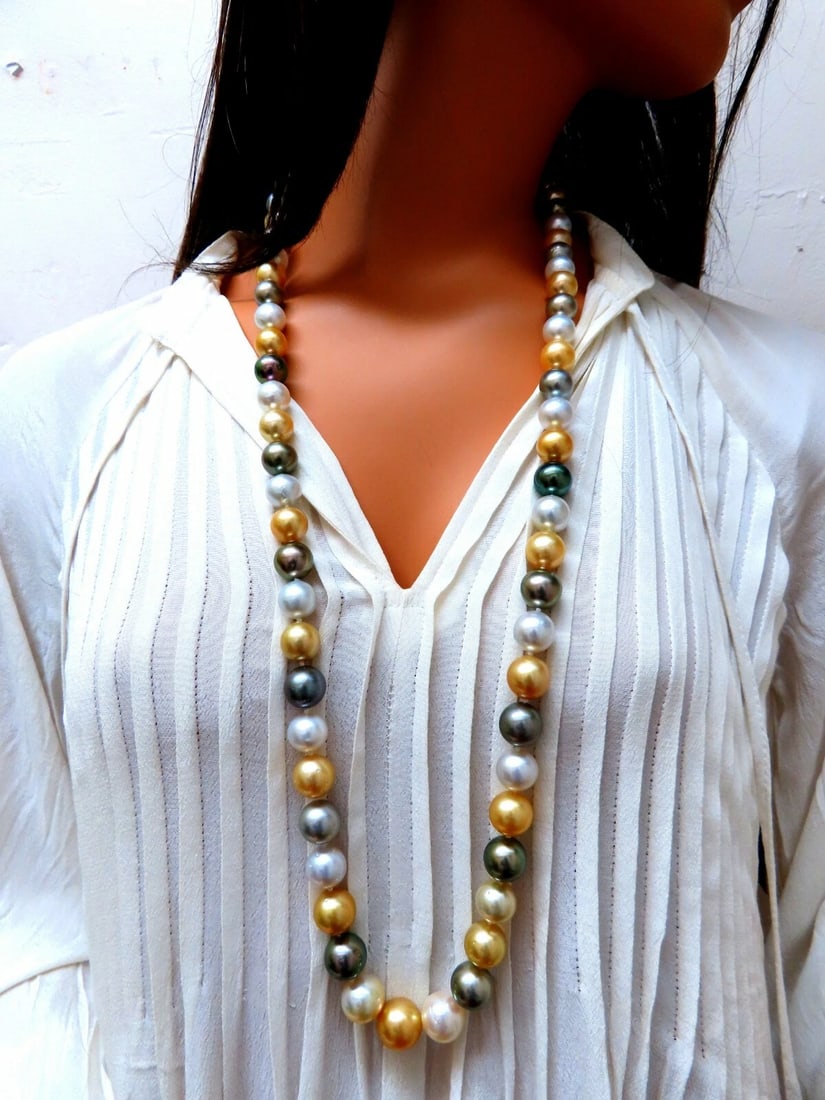 GIA certified Natural Multicolor Tahitian Saltwater Pearls necklace 14.4m 14k - 6