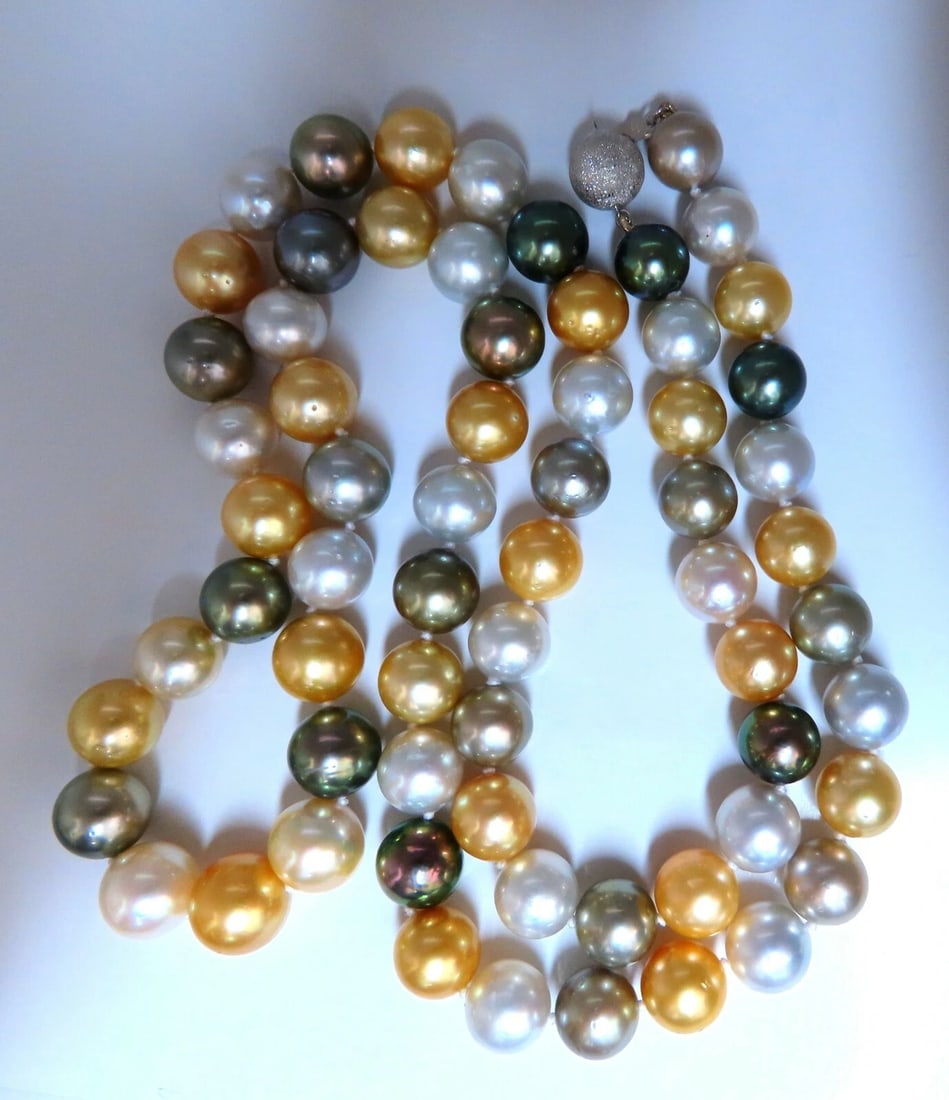 GIA certified Natural Multicolor Tahitian Saltwater Pearls necklace 14.4m 14k - 8
