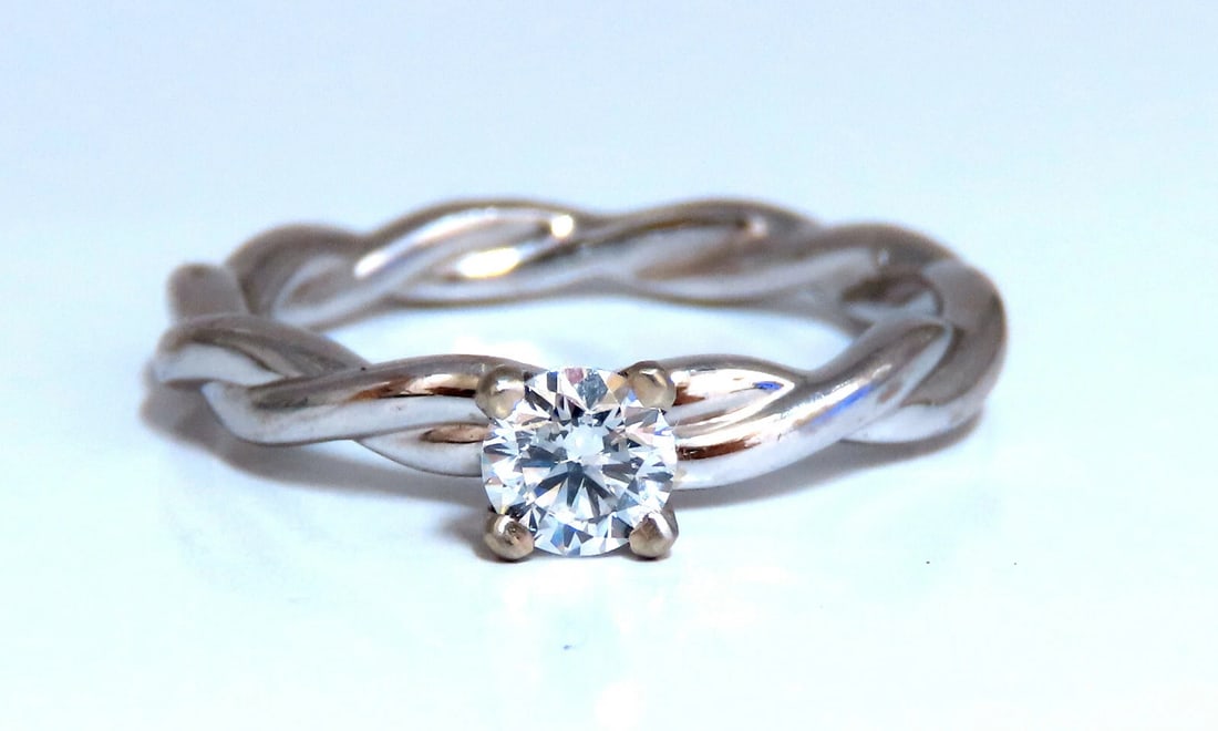 GIA certified .32ct Round Natural Diamond Ring 14kt Classic D/si1 Braid - 2