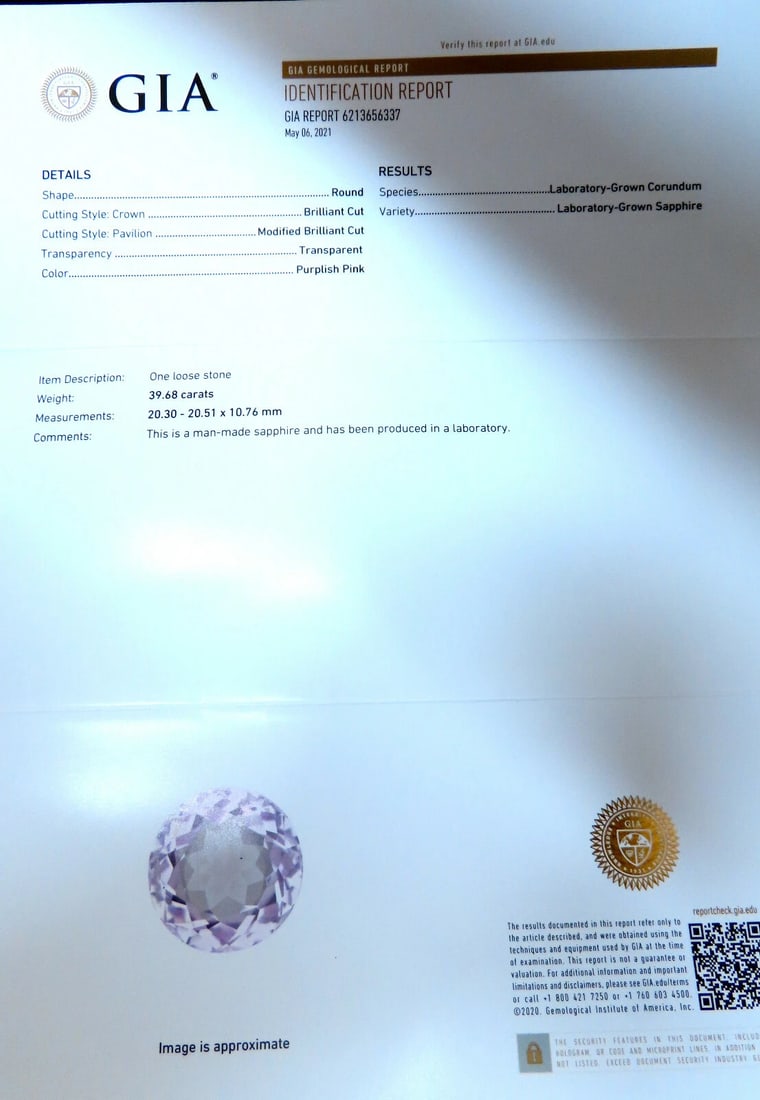 GIA Certified 39.68ct Lab Sapphire Ring Platinum - 8