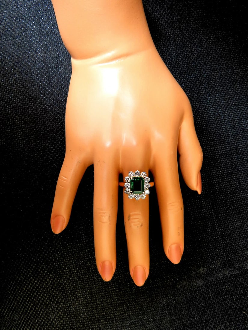 GIA Certified: 3.72ct Natural Emerald Diamonds Ring 14kt (F2) - 5