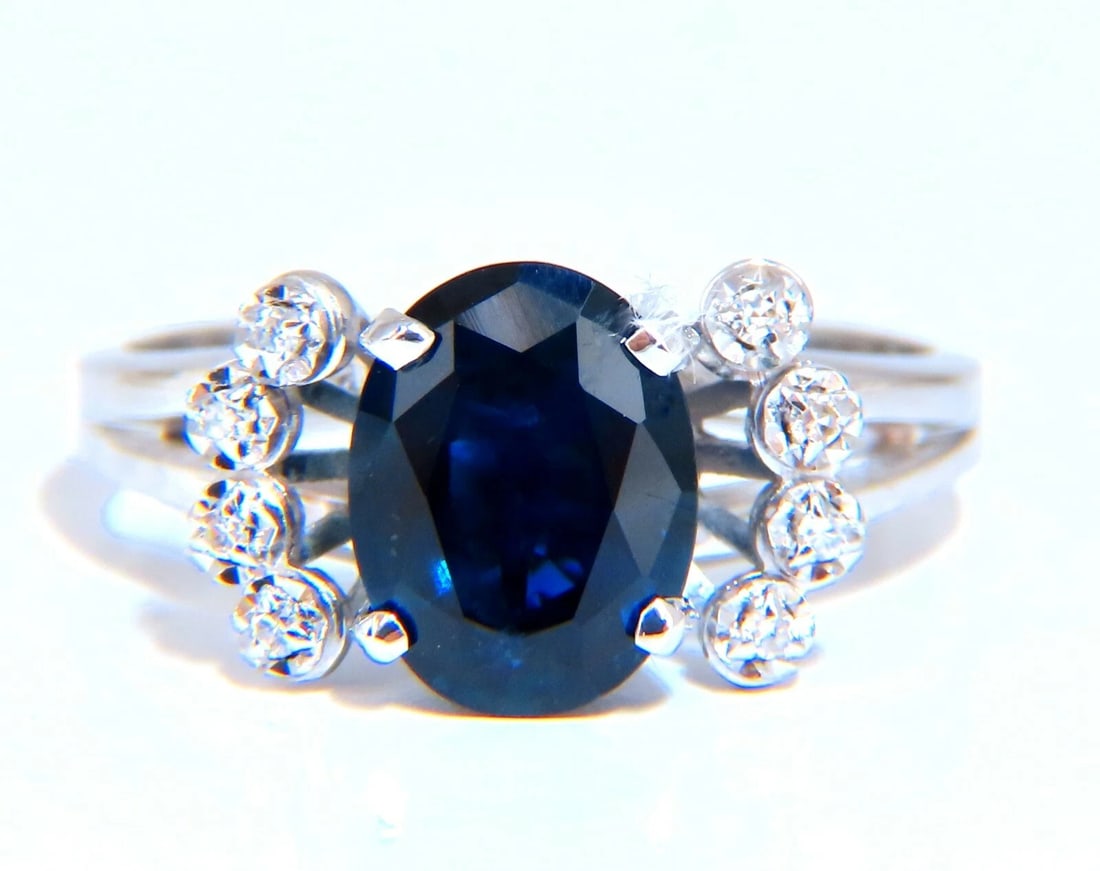 GIA Certified 1.89ct Sapphire Diamonds Ring 14kt No Heat - 2