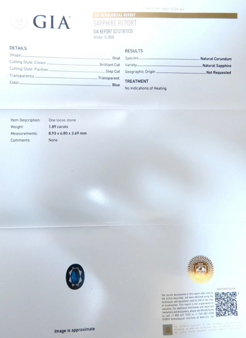 GIA Certified 1.89ct Sapphire Diamonds Ring 14kt No Heat - 6
