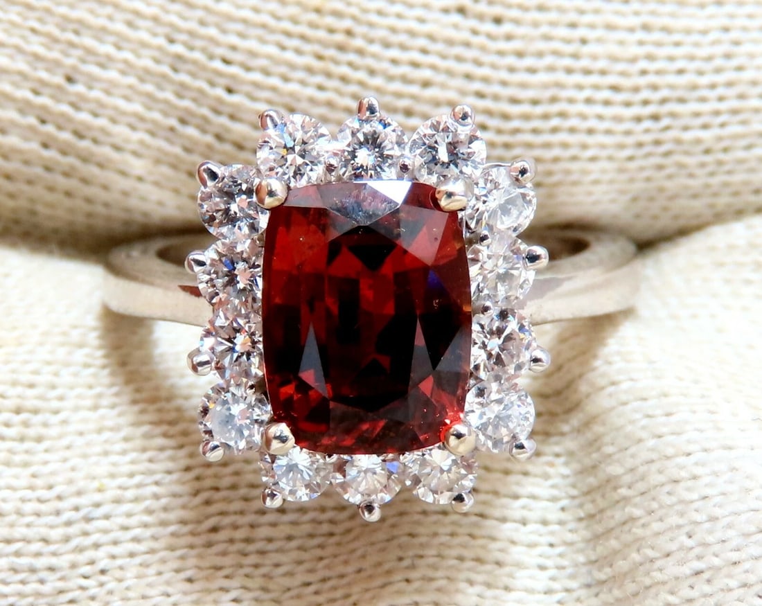 GIA Certified 3.38ct Natural Orange Sapphire Diamonds Ring 14kt No Heat - 4