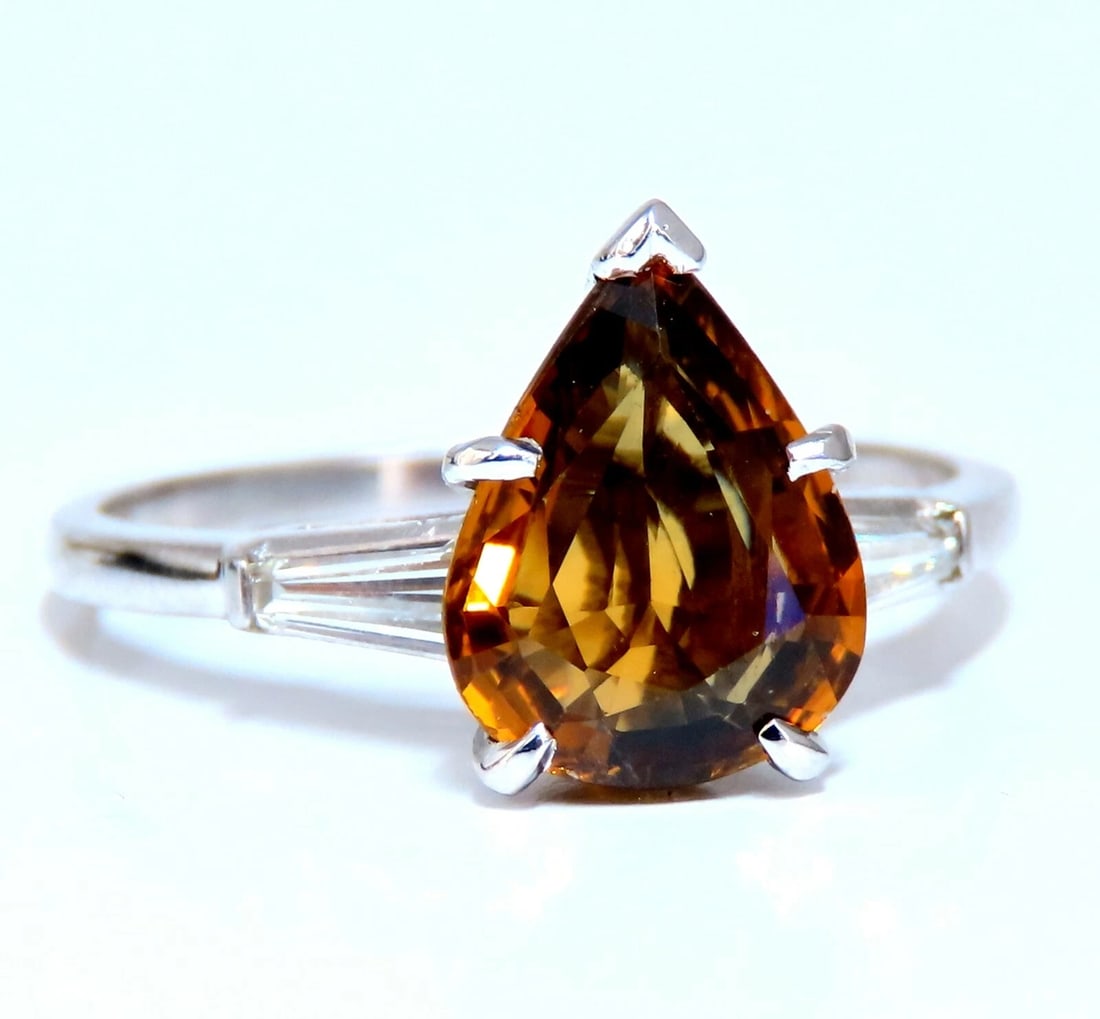 GIA Certified 2.36ct Natural Yellow Natural Sapphire Diamonds Ring Platinum - 6