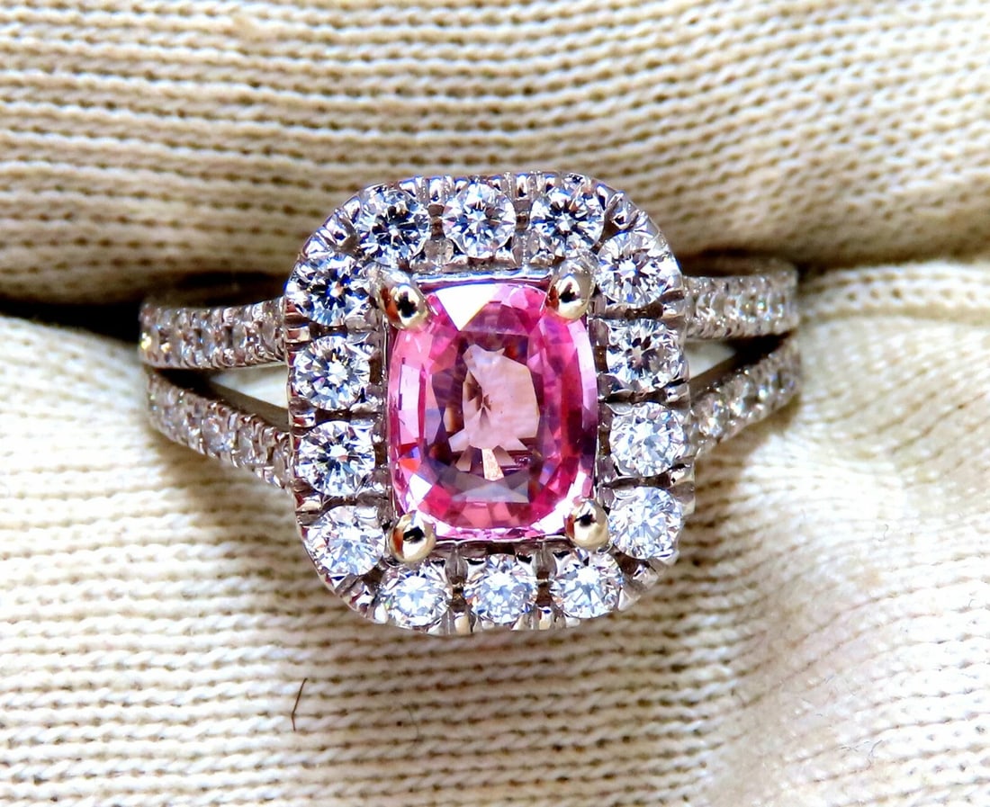 GIA Certified 1.14ct Natural Padparadscha Sapphire Diamonds Ring 14kt - 2
