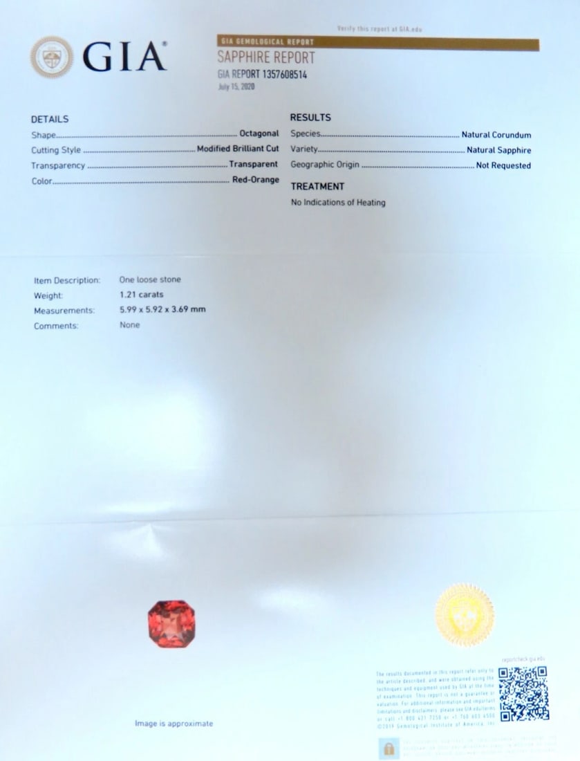 GIA Certified 1.21ct Natural Red Orange No Heat Sapphire Diamonds Ring 18kt - 6