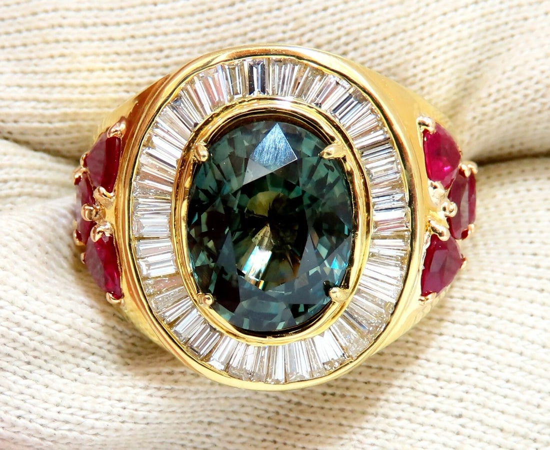 GIA Certified 7.71ct Natural Green Blue Sapphire Diamond Ring 18kt Unisex - 5