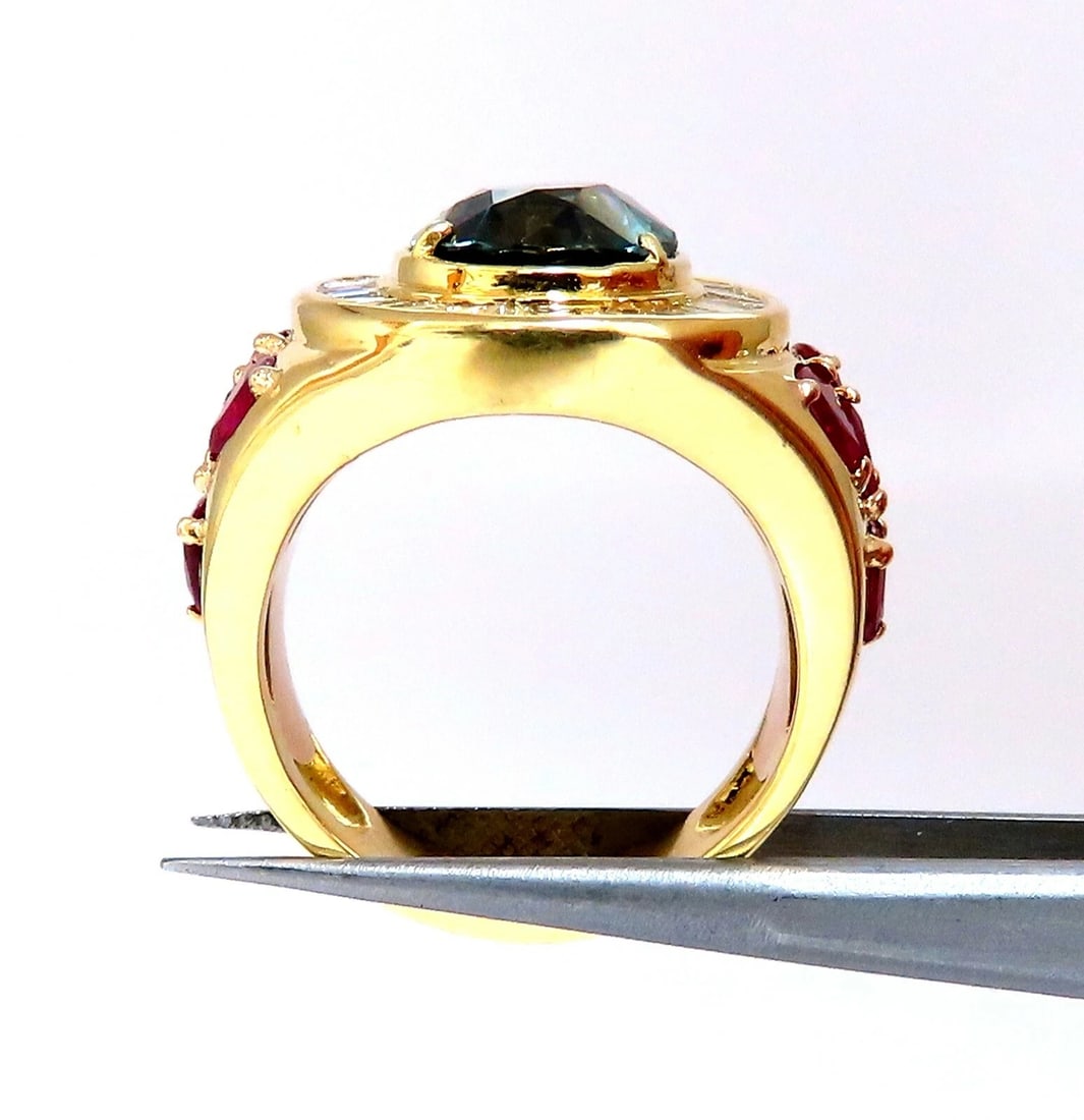 GIA Certified 7.71ct Natural Green Blue Sapphire Diamond Ring 18kt Unisex - 6