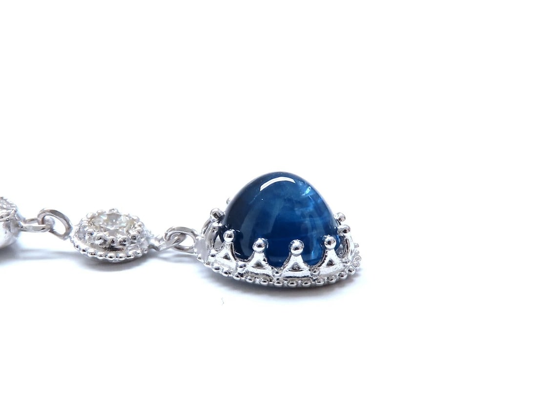 4.33ct Natural Sapphire Diamond Earrings 14kt cabochon dangles - 4