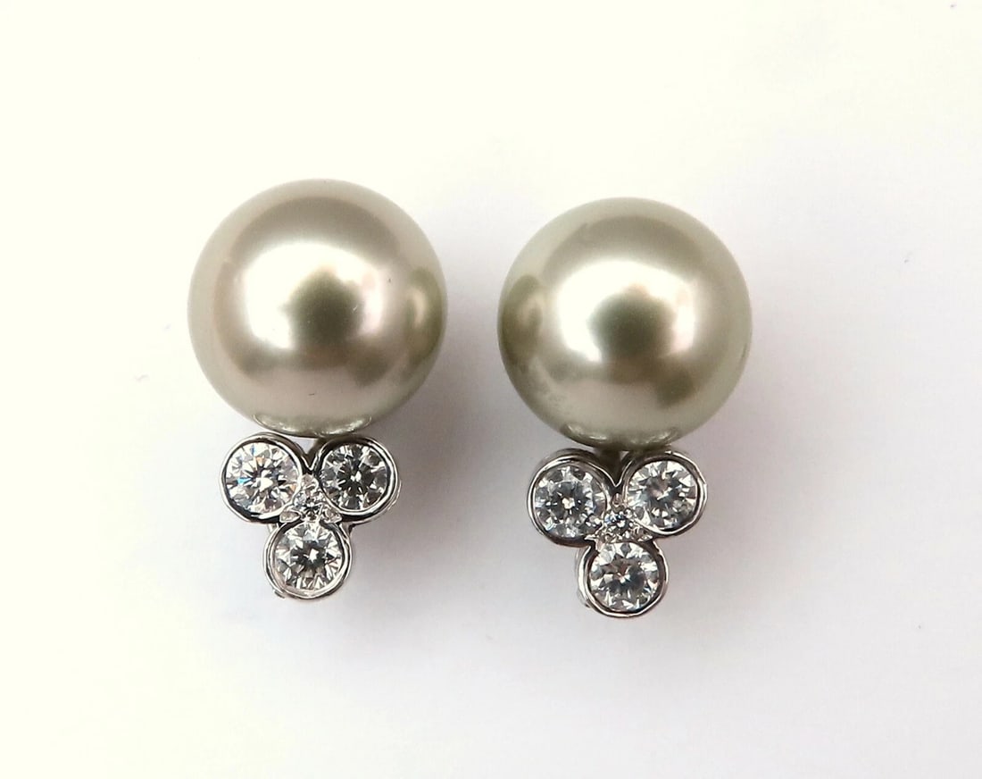 11.2mm Tahitian Pearls .60ct Diamonds Stud Earrings 14kt Gold - 2