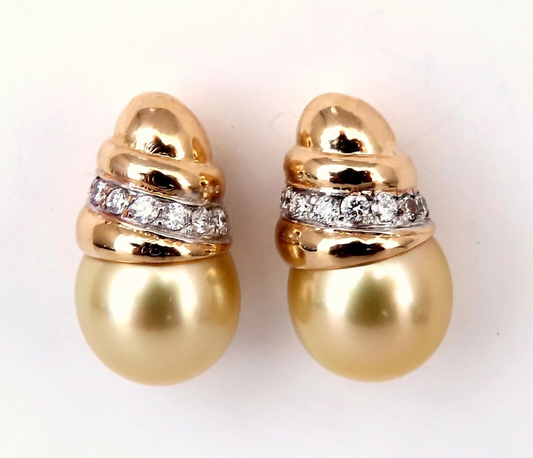 11.2mm Golden Yellow South Seas Pearls .50ct Diamonds Stud Earrings 14kt Gold - 2