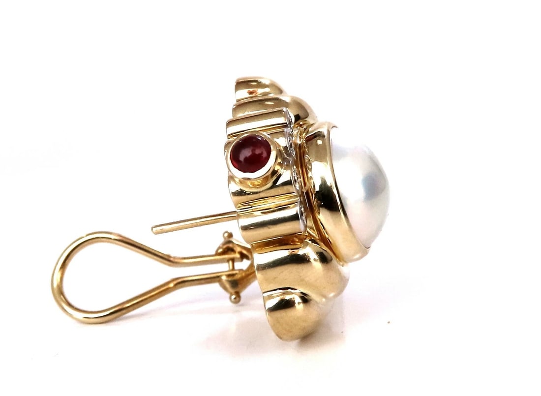 Lagos 11mm Mabe Pearls .60ct Diamonds Clip Earrings 18kt Gold - 5