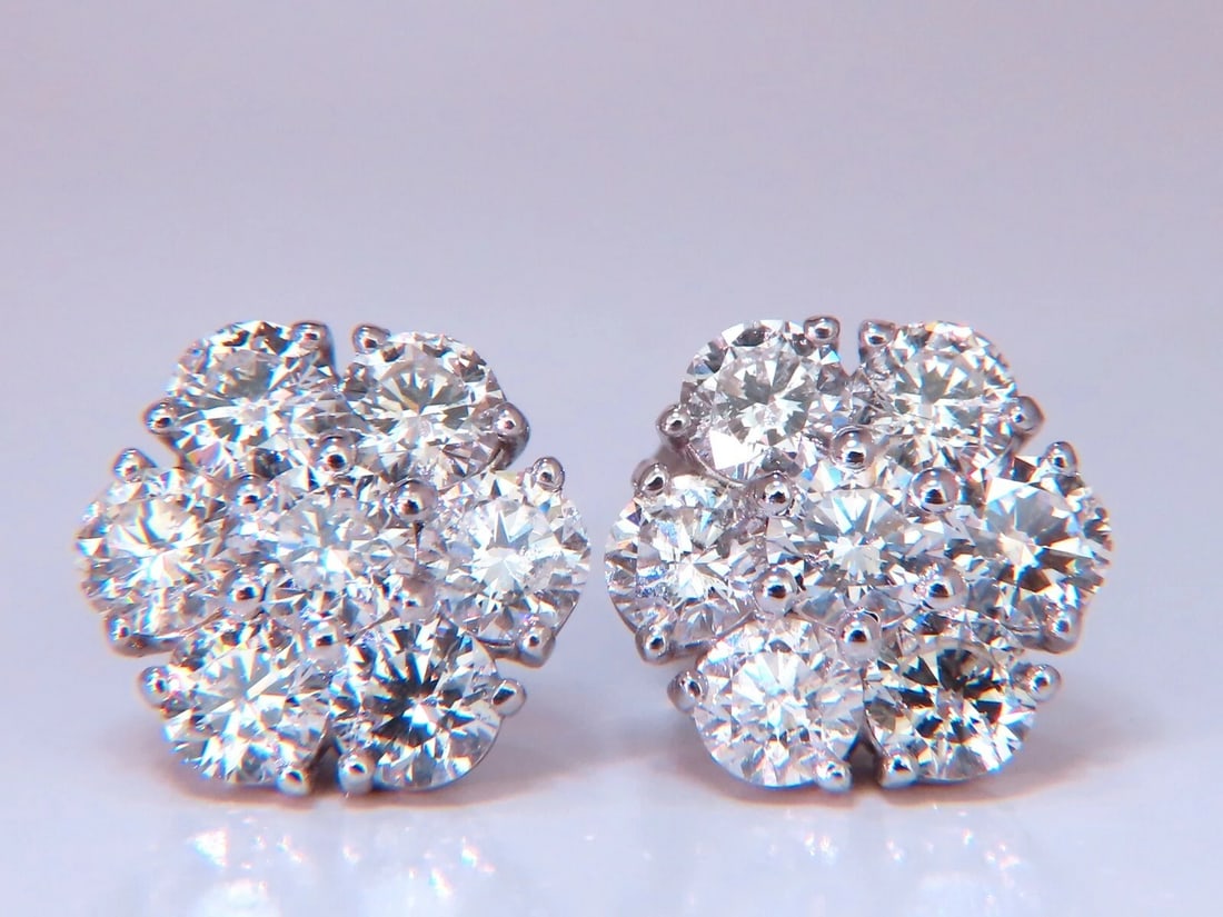 3.47ct. natural round diamond cluster earrings 14 karat floreta - 2