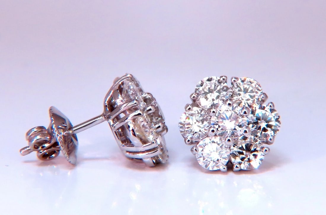 3.47ct. natural round diamond cluster earrings 14 karat floreta - 5