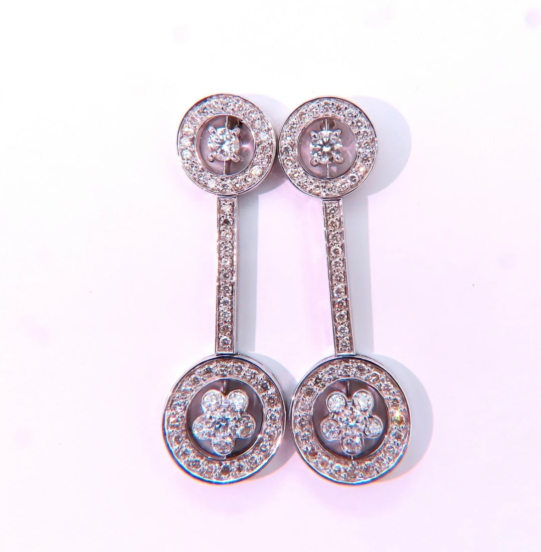 2.30ct natural diamonds cluster bar stud earrings 18kt gold - 2