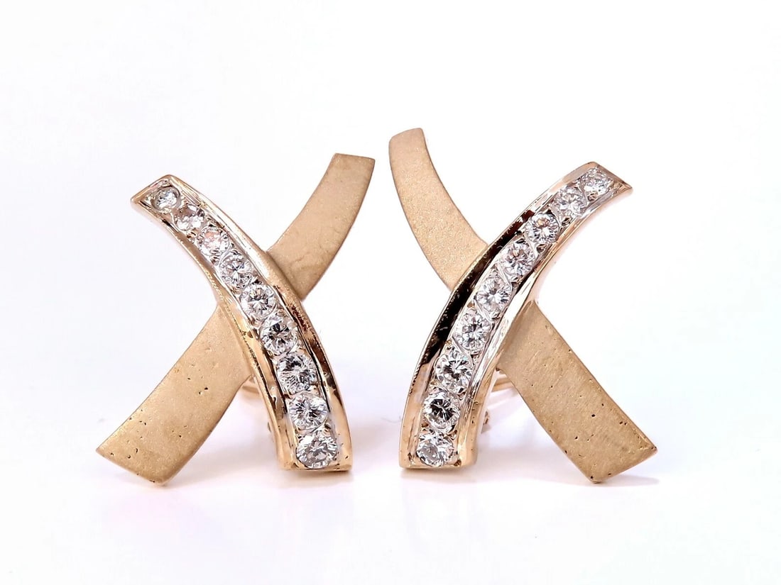 1.20ct. natural round diamond classic x earrings 14kt clip - 5