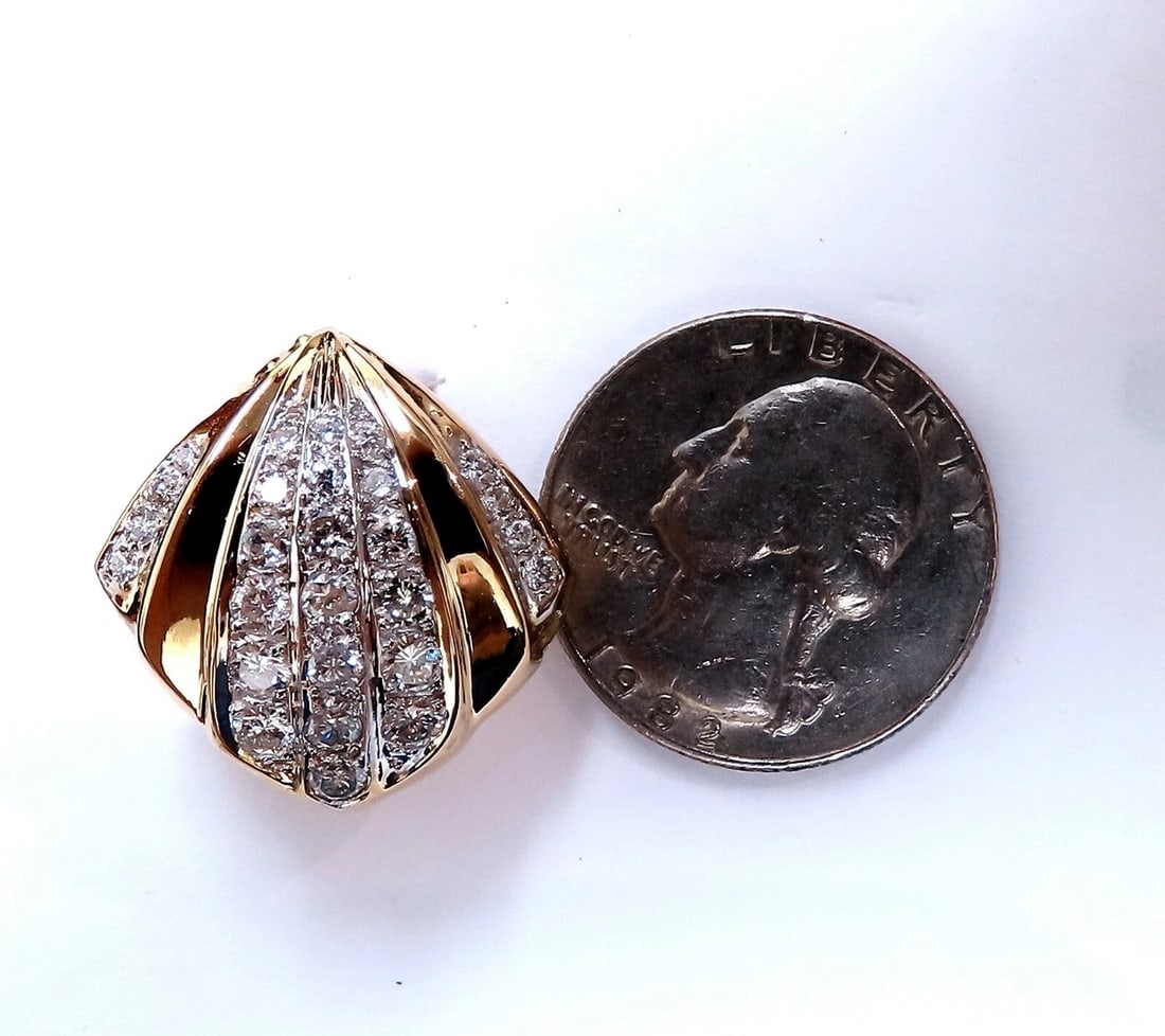 2ct. natural round diamond shell crest clip earrings 14kt gold - 5