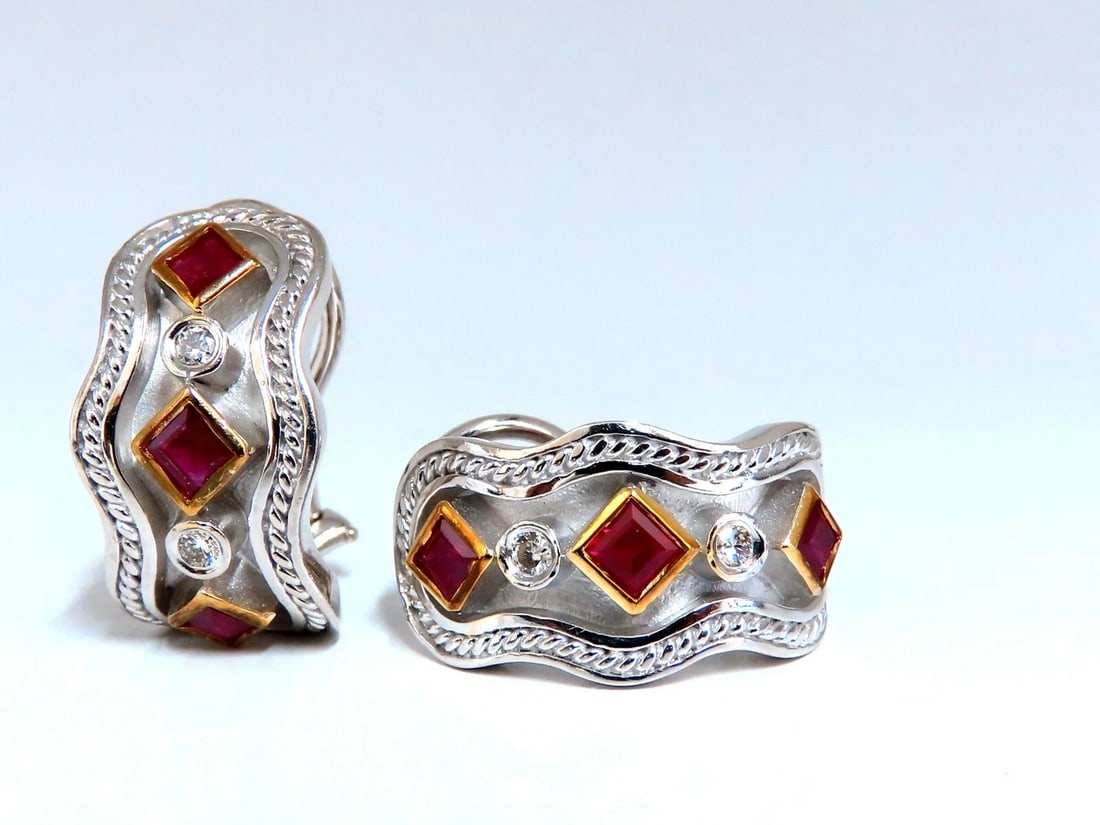 1.10ct. natural Ruby diamonds designer clip earrings 14kt gold IJM - 2