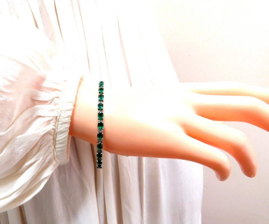 7ct Natural Emerald Diamond Bangle Bracelet 14kt White Gold - 2