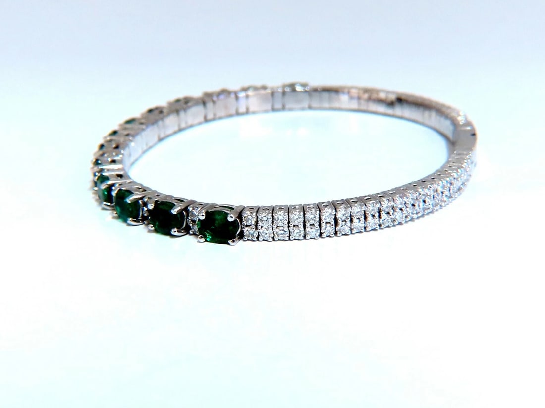 7ct Natural Emerald Diamond Bangle Bracelet 14kt White Gold - 4