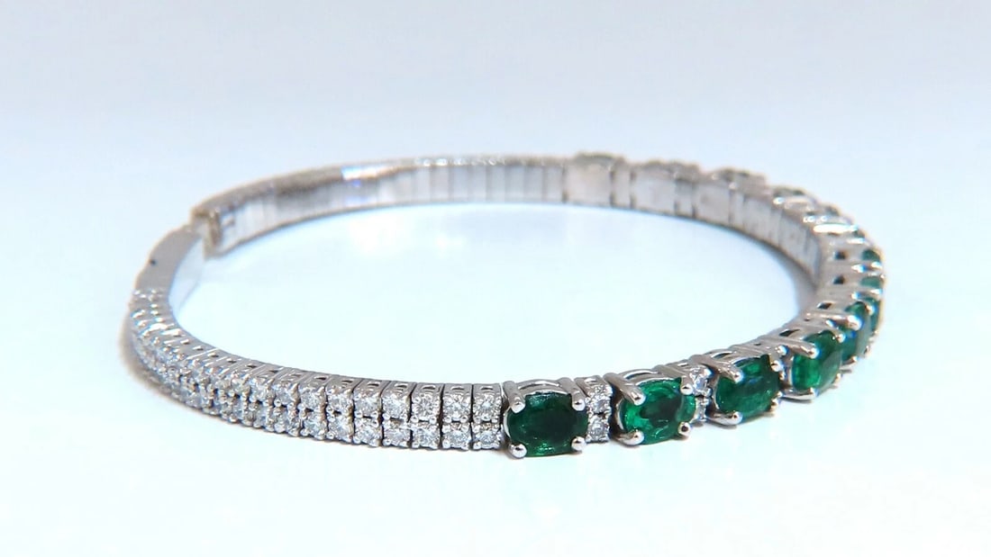 7ct Natural Emerald Diamond Bangle Bracelet 14kt White Gold - 7