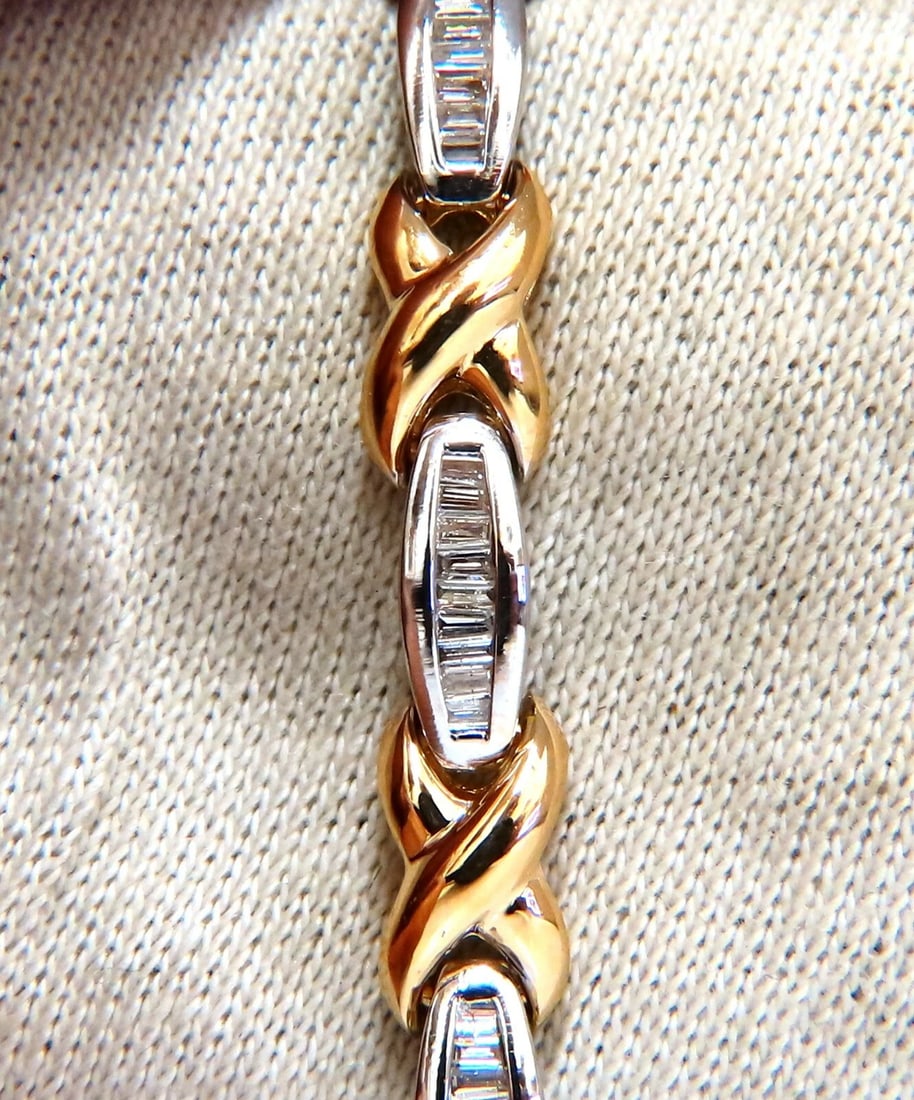 1.60ct natural baguette diamonds x bracelet 14 karat two-tone & safe chain - 3