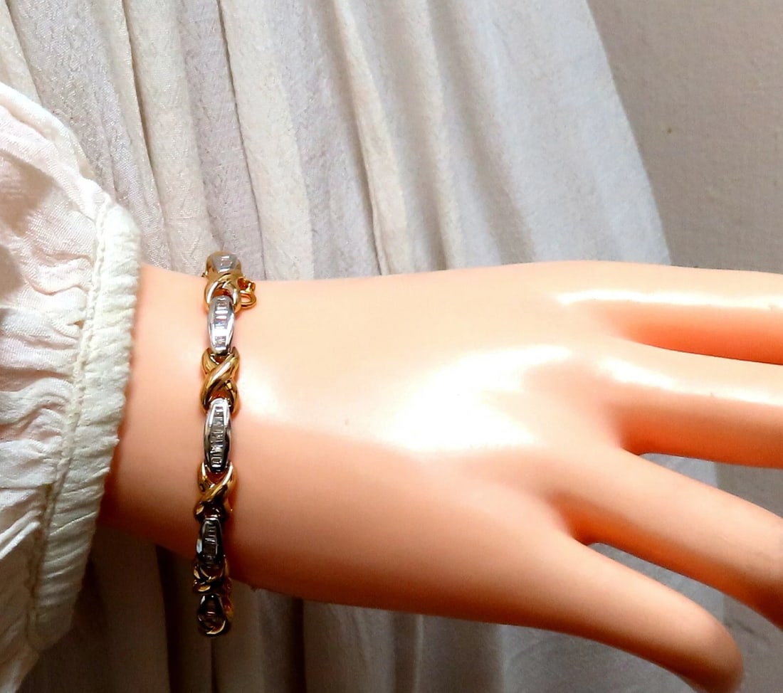 1.60ct natural baguette diamonds x bracelet 14 karat two-tone & safe chain - 6