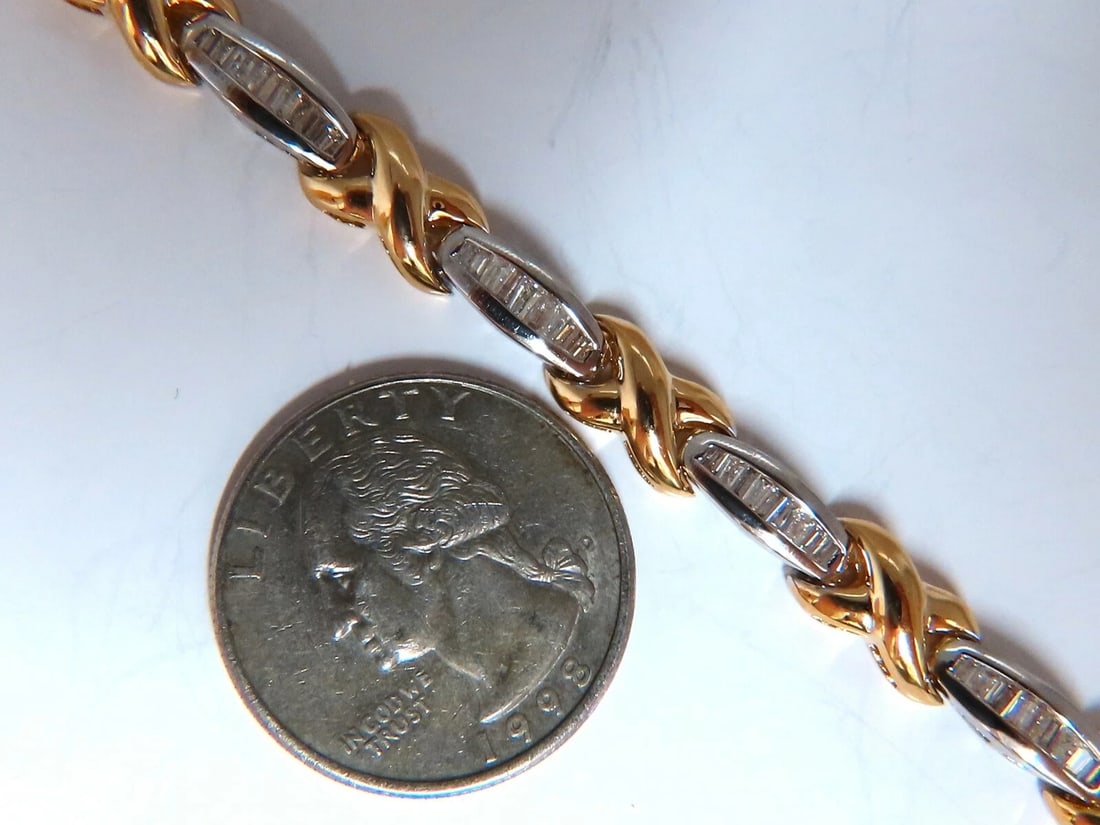 1.60ct natural baguette diamonds x bracelet 14 karat two-tone & safe chain - 7
