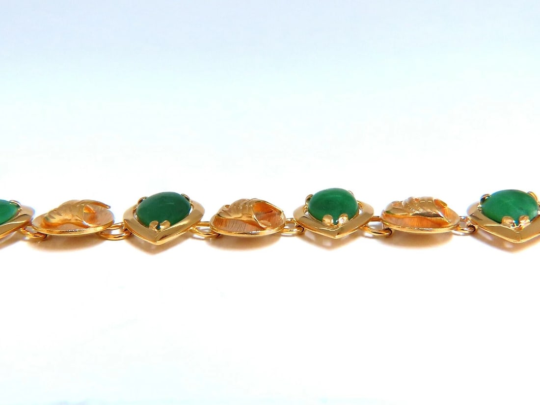 15ct Vintage Estate Natural Jade bracelet 14kt gold - 3