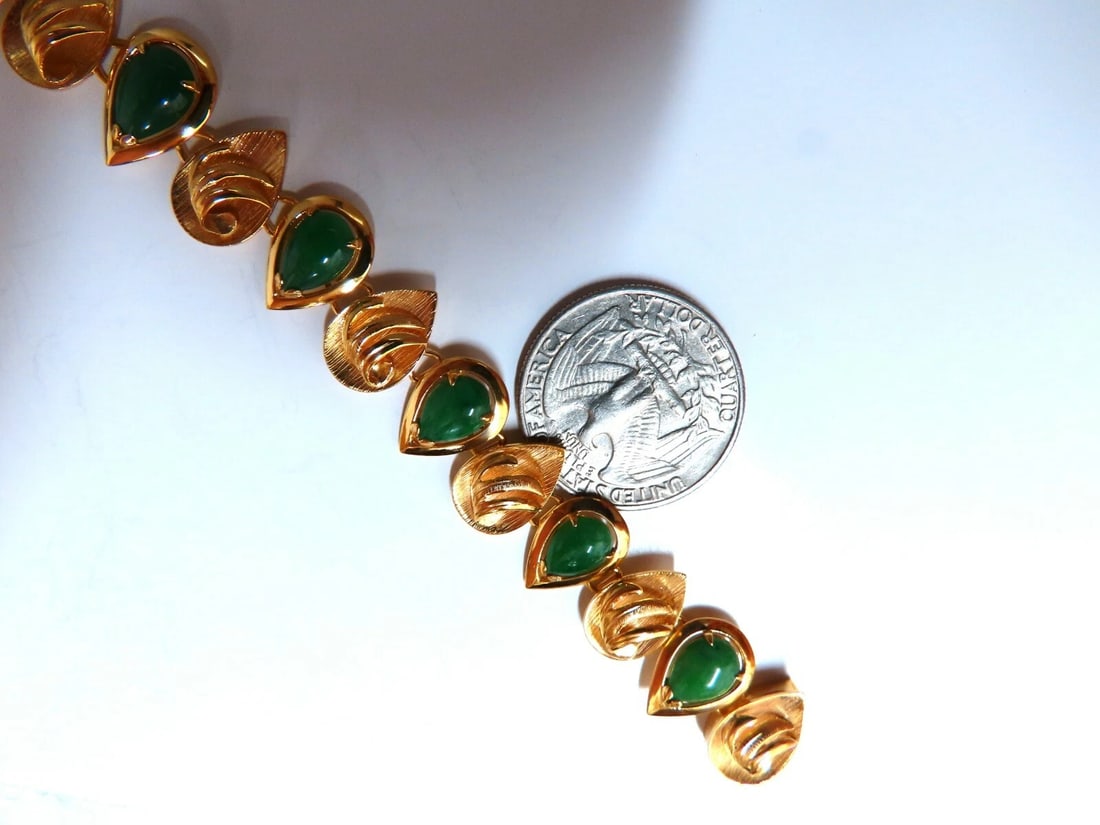 15ct Vintage Estate Natural Jade bracelet 14kt gold - 5