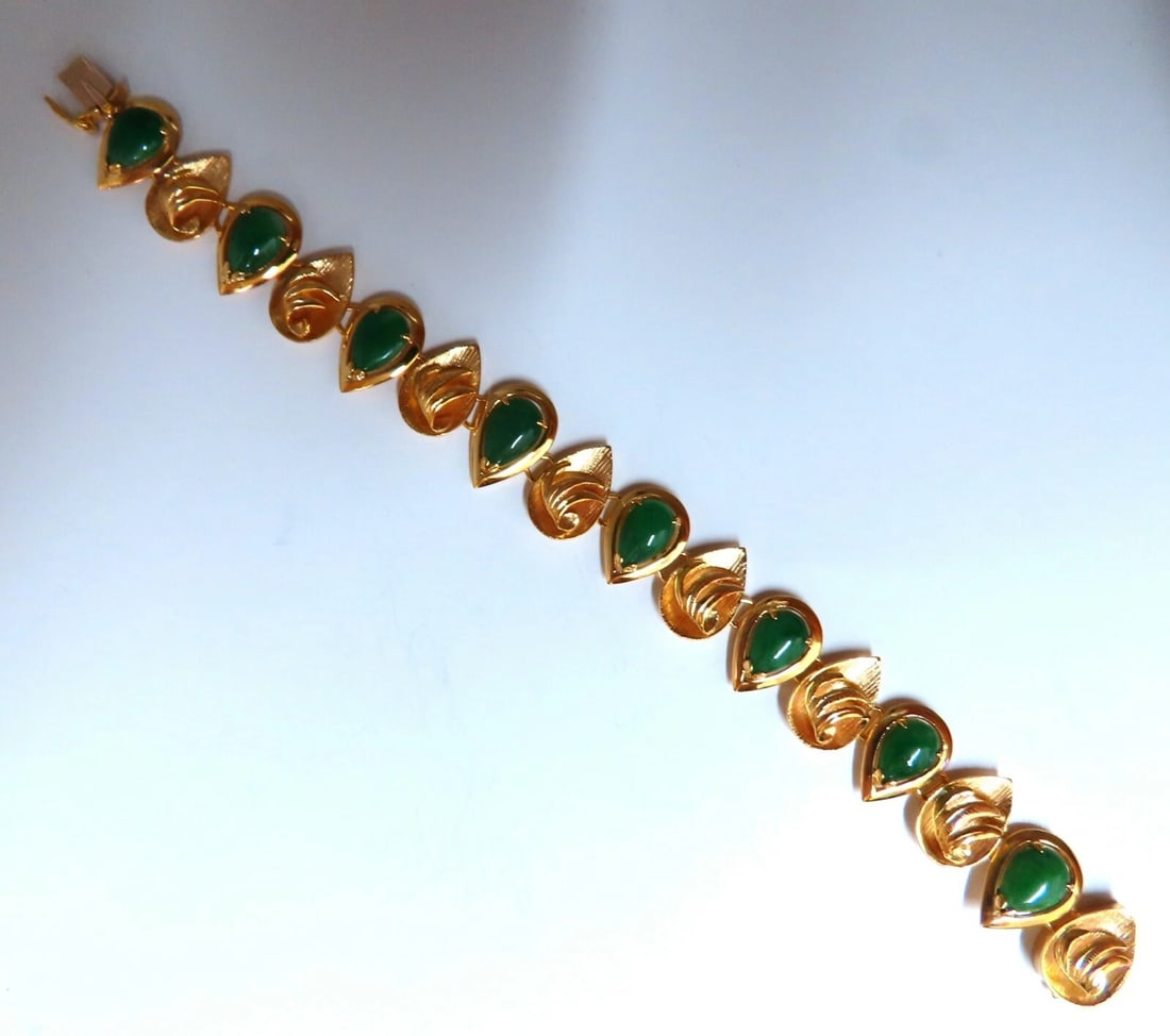 15ct Vintage Estate Natural Jade bracelet 14kt gold - 6