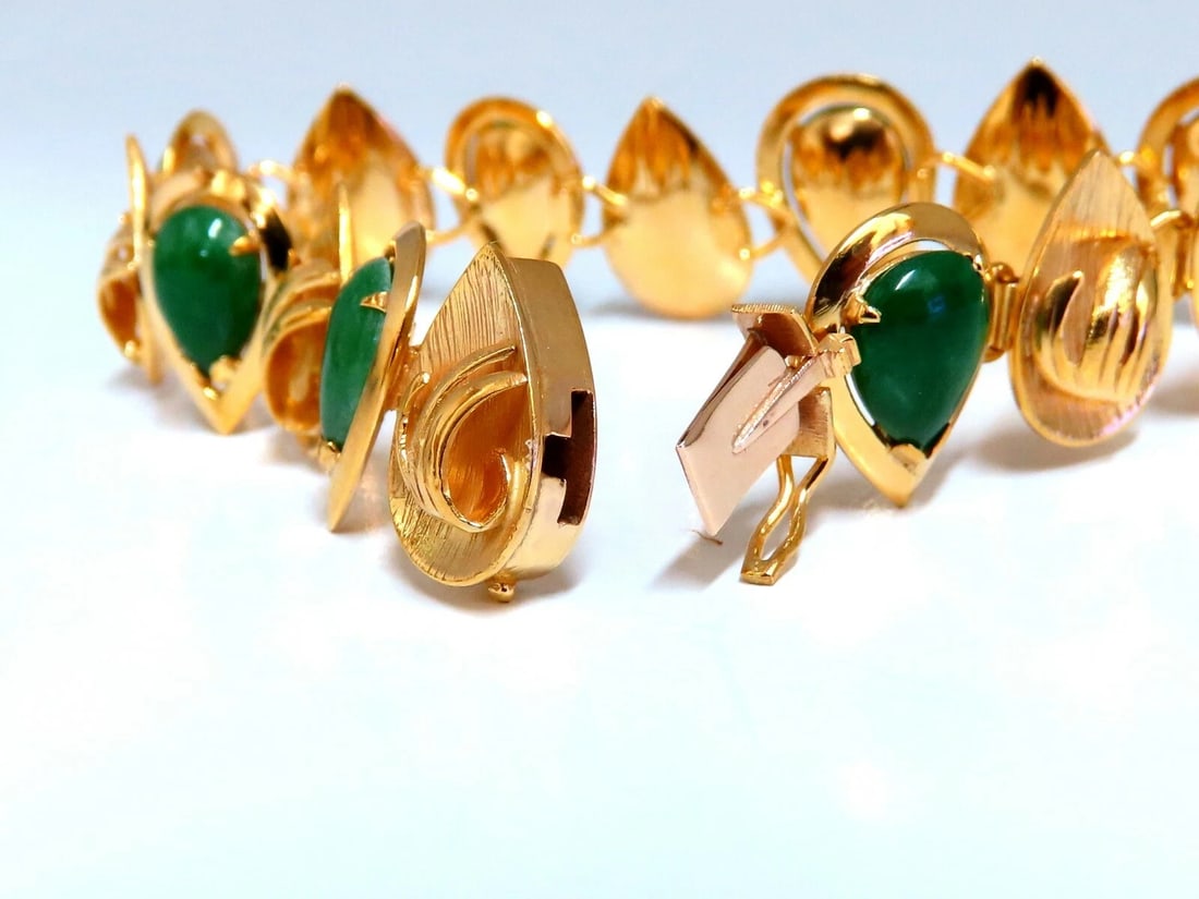 15ct Vintage Estate Natural Jade bracelet 14kt gold - 7