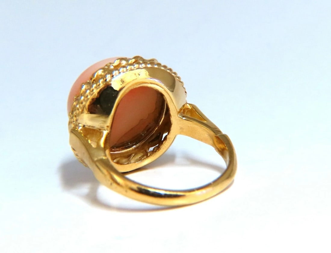 18mm 15ct Natural Coral Solitaire Ring 14kt - 5