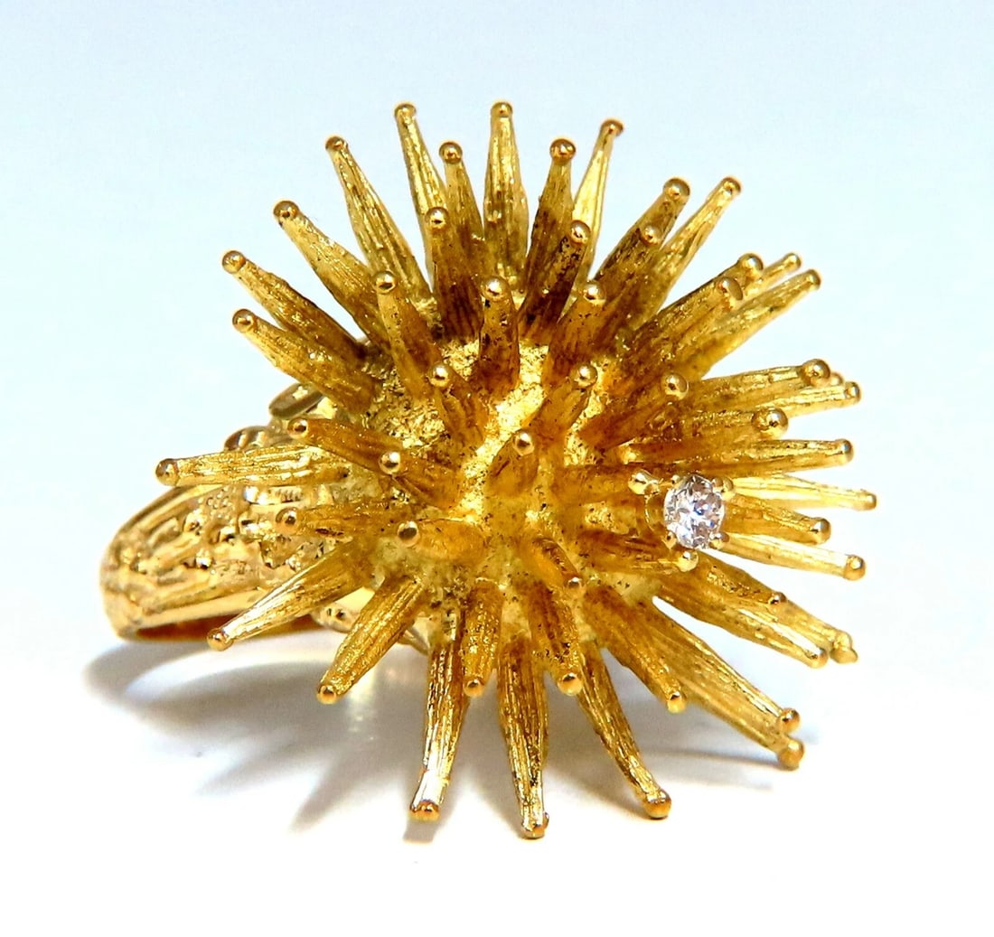 Starburst 3D Diamond Ring Tactical Command Deco Flash 18kt: Title: Starburst 3D Diamond Ring Tactical Command Deco Flash 18kt Description: Corona Starburst Tactical Ring .10ct natural round diamond G-color vs2 clarity 18kt yellow gold 18.5 grams Deck: 28 x