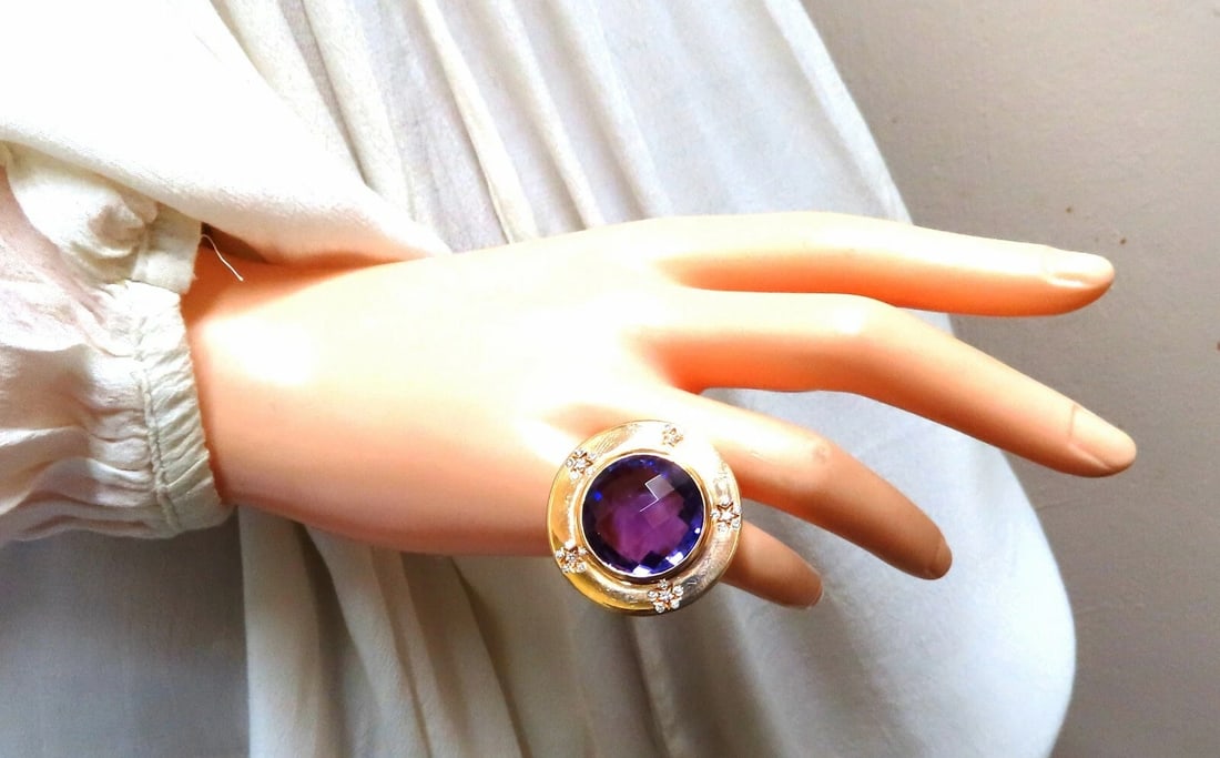 Designer Garavelli 17ct Natural Amethyst Diamonds Ring 18kt Italy - 3