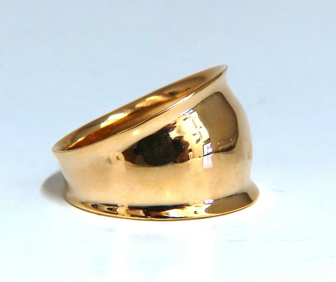 Wide Flat band slight dome ring 14kt gold - 2