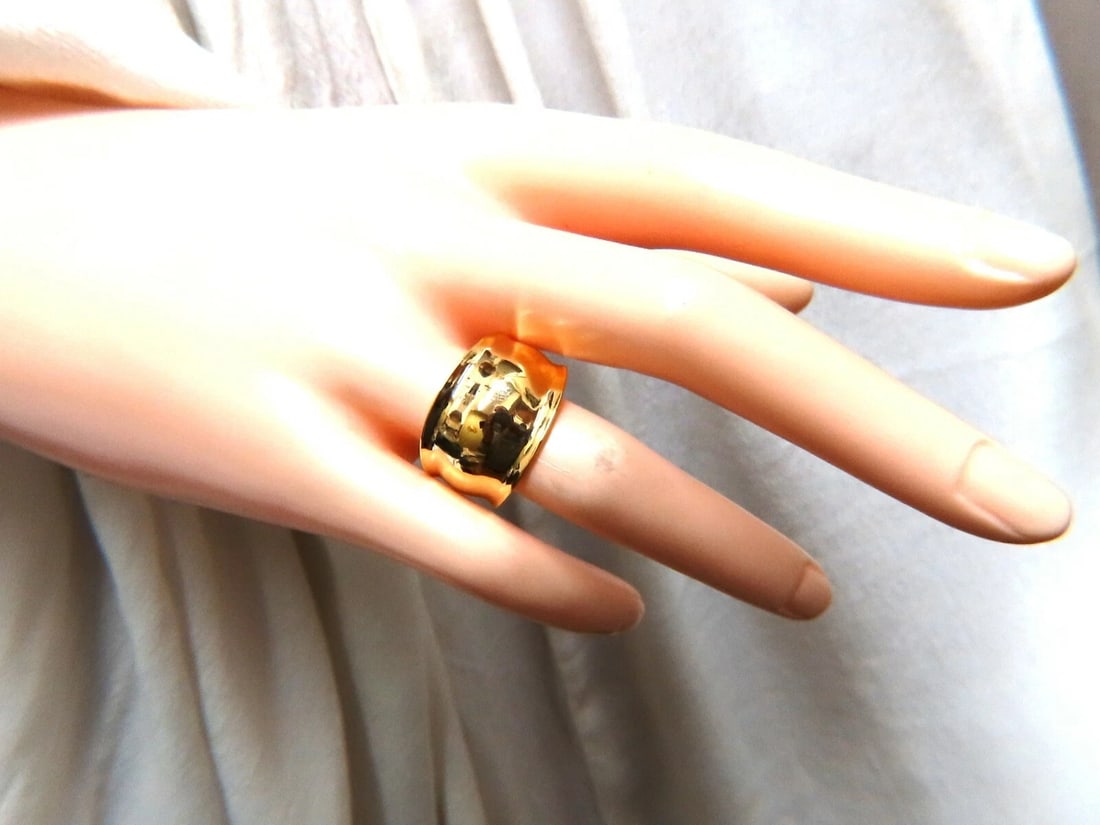 Wide Flat band slight dome ring 14kt gold - 5