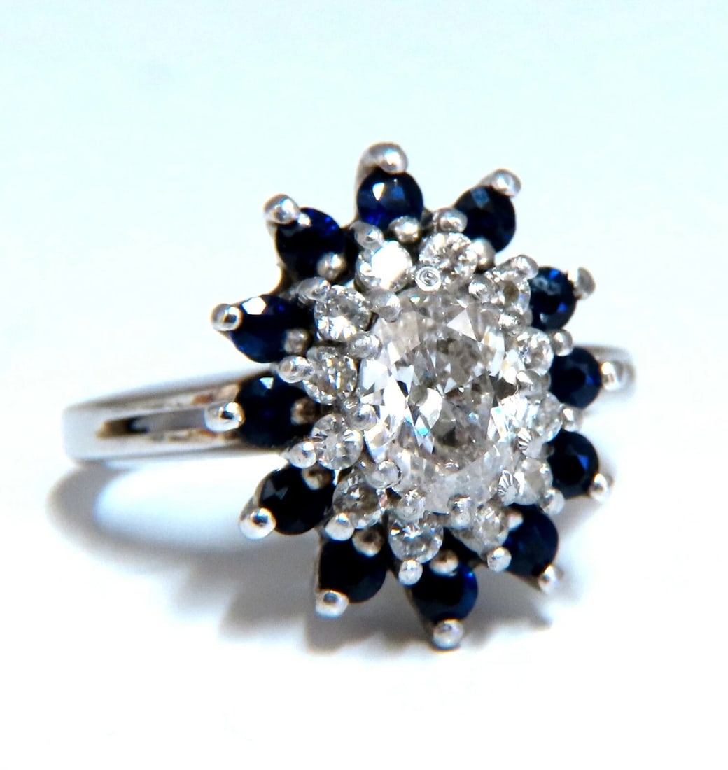 .70ct Natural Oval Diamond Sapphire Cluster Platinum Ring - 2