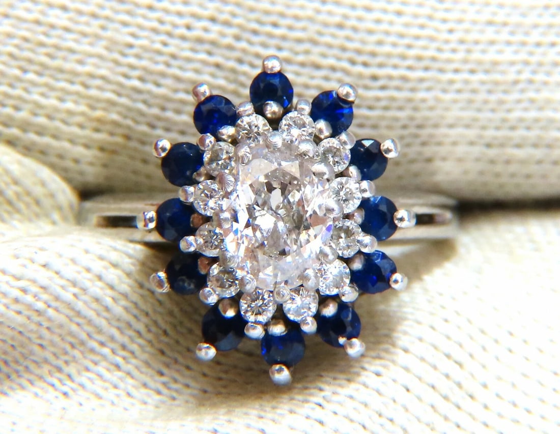 .70ct Natural Oval Diamond Sapphire Cluster Platinum Ring - 5