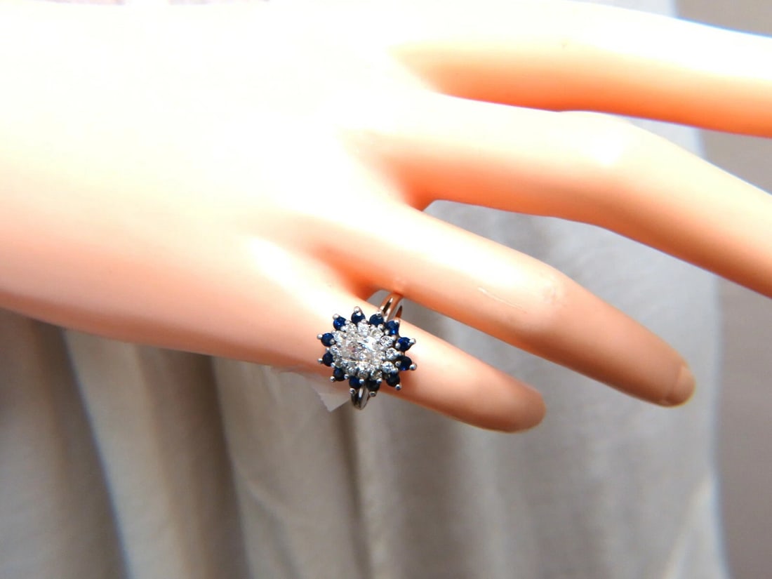 .70ct Natural Oval Diamond Sapphire Cluster Platinum Ring - 6
