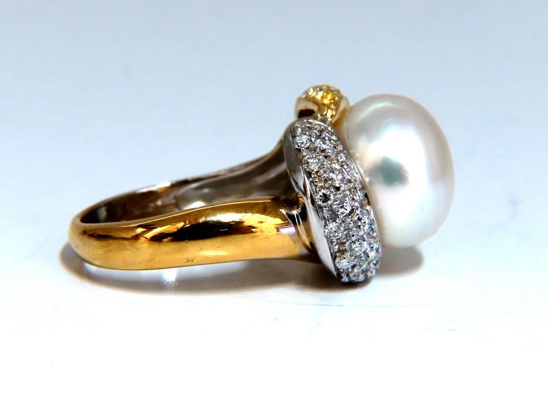 12.7mm Natural South Seas Pearl Diamonds Rings 18kt - 2