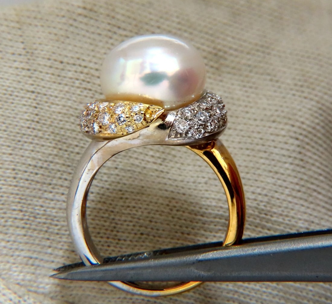 12.7mm Natural South Seas Pearl Diamonds Rings 18kt - 4