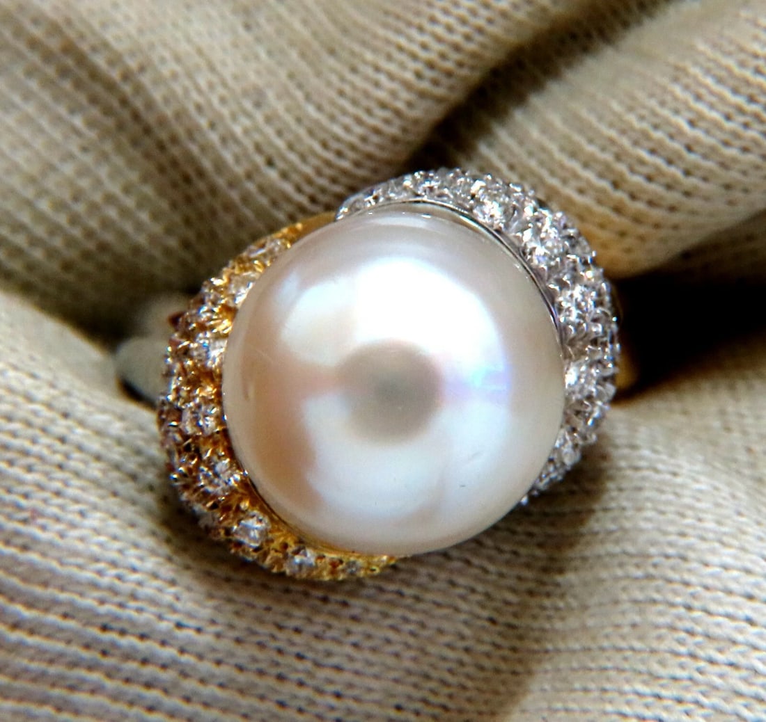 12.7mm Natural South Seas Pearl Diamonds Rings 18kt - 5