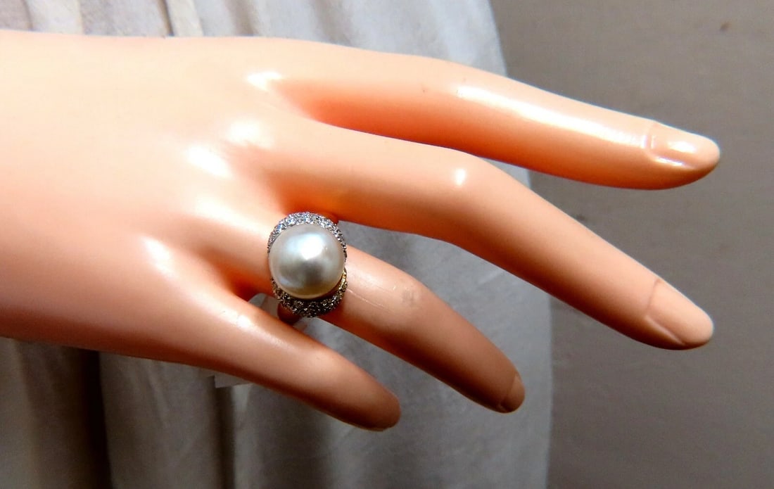12.7mm Natural South Seas Pearl Diamonds Rings 18kt - 6